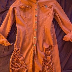 Orange denim dress button up